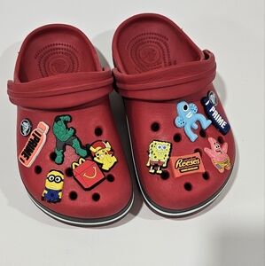 Crocs Classic Red Kid Boy Size J 1 Charms Crocband Clog Pokemon Prime Roblox